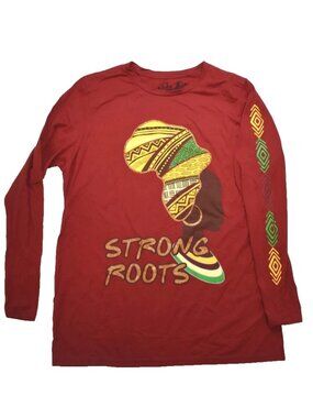 Stronger Roots African Art Graphic Womens Long Sleeve Red Shirt New XL